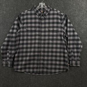 Dickies Flannel Shirt Men's XXL Gray Black Check Relaxed Fit Stretch Pockets